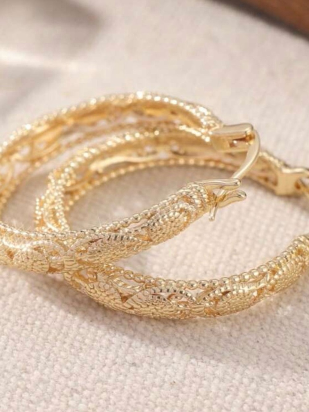 Gold Textured Hoop Earrings - Women Jewelry